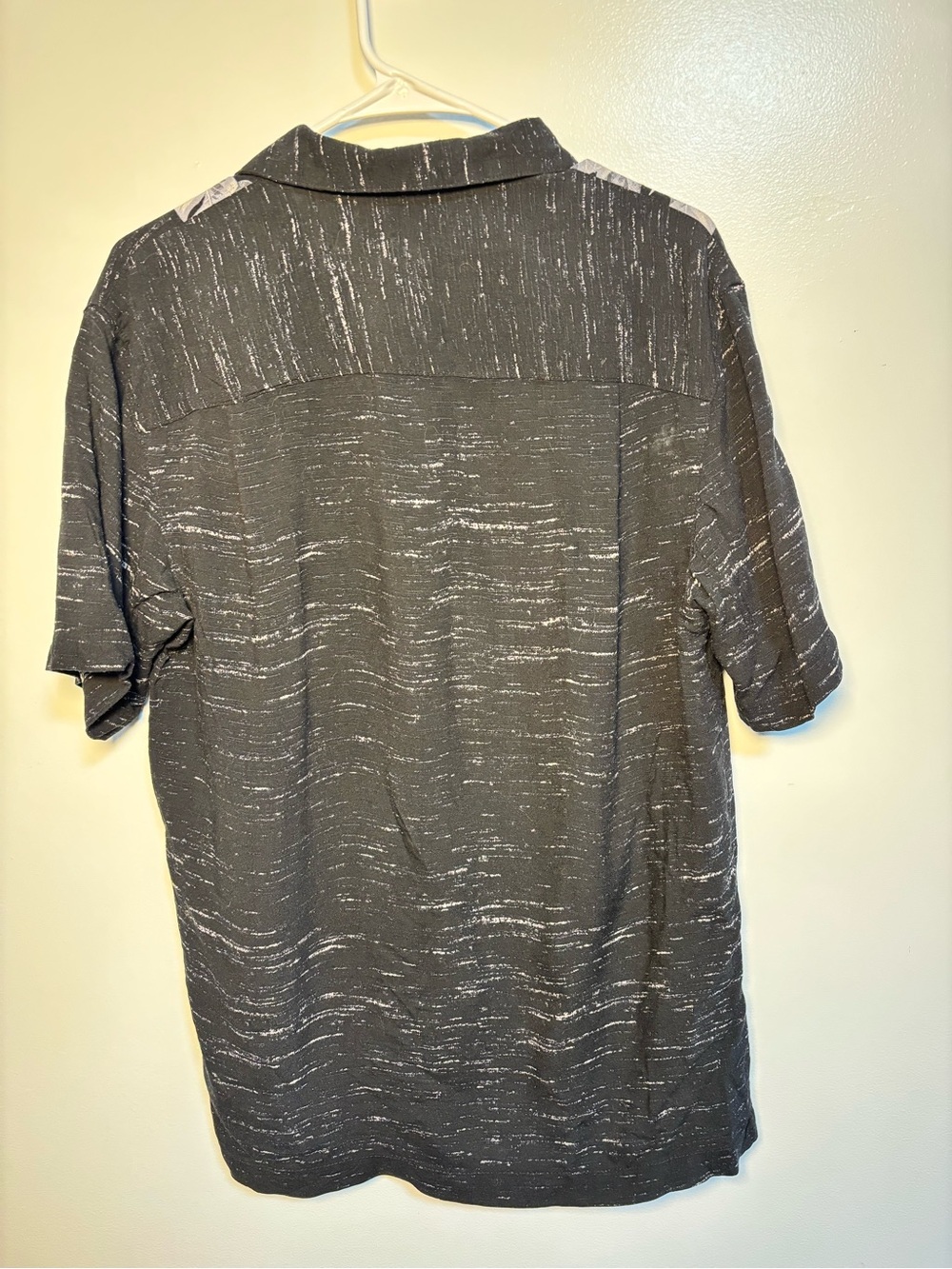 George Black Short-Sleeve Button-Down with White Tropical Leaf Stripes - Picture 4 of 5